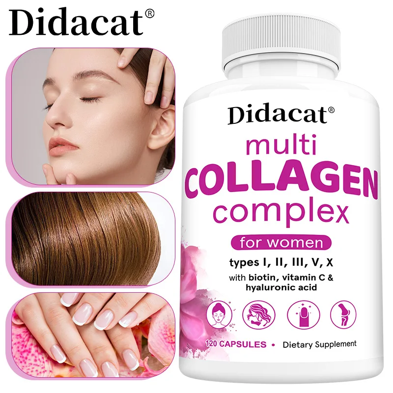 alt="Didacat Multi-Collagen Complex, with Biotin, Vitamin C, and Hyaluronic Acid.