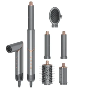 alt="5-IN-1 Hair Dryer Styling Set with multiple attachments and negative ion technology.