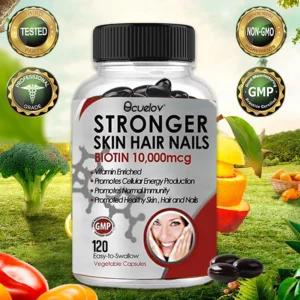 alt="Biotin 10,000 mcg supplement for Skin, Hair, and Nails Support.