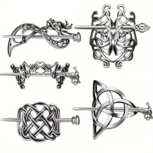 alt="5 Pcs Viking Celtic Hair Clips, featuring a vintage silver finish.