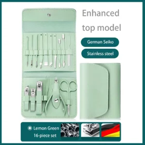 alt="A 16 Piece Nail Tools Clipper Set in Matcha Green, including a Pedicure Knife.